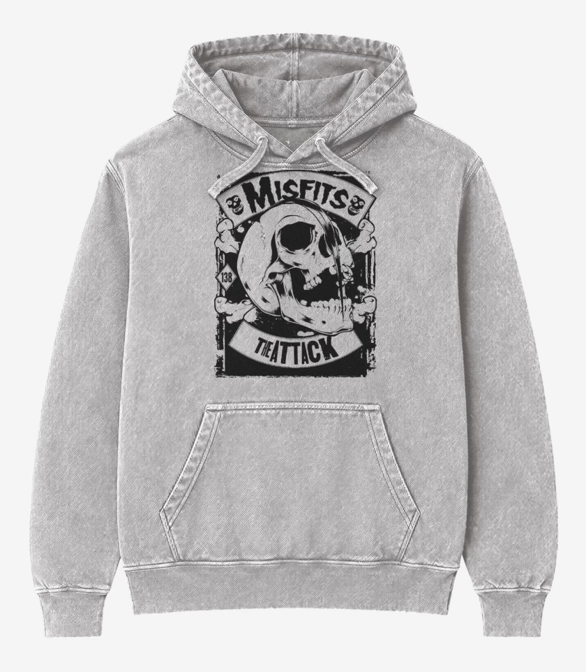 Poleron Canguro Acid Wash Gris Melange de Misfits The Atack