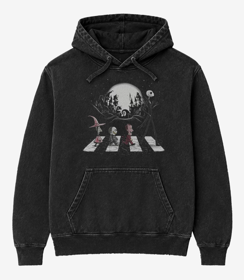 Poleron Canguro Acid Wash Negro de Jack Skellington