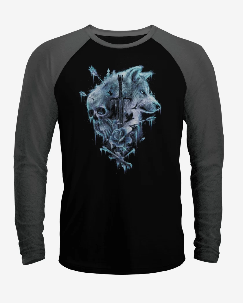 Polera Raglan Negro / Negro Heather de Winter is coming blue