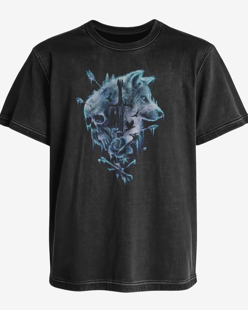 Polera desgastada Negro de Winter is coming blue