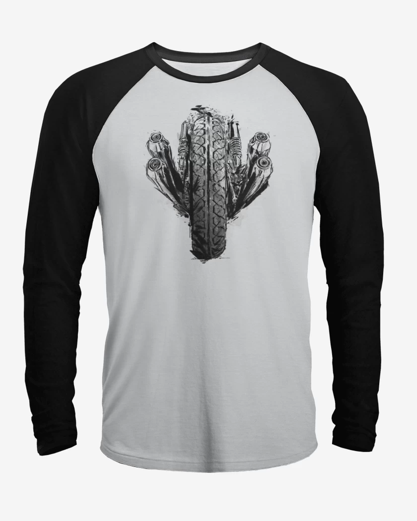 Polera Raglan Blanco / Negro de Moto race 