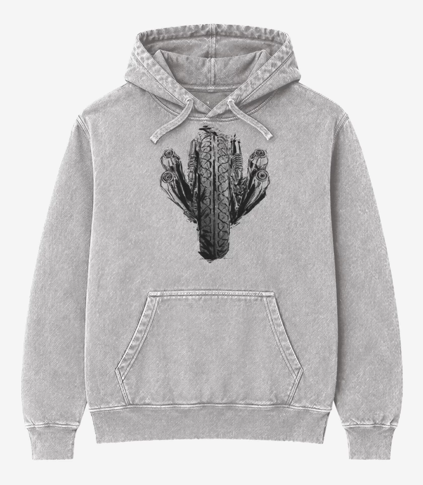 Poleron Canguro Acid Wash Gris Melange de Moto race 
