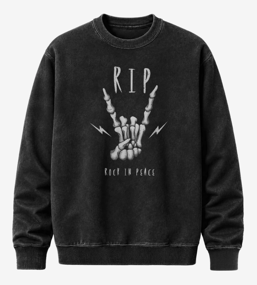 Poleron Polo Acid Wash Negro de Rock in peace
