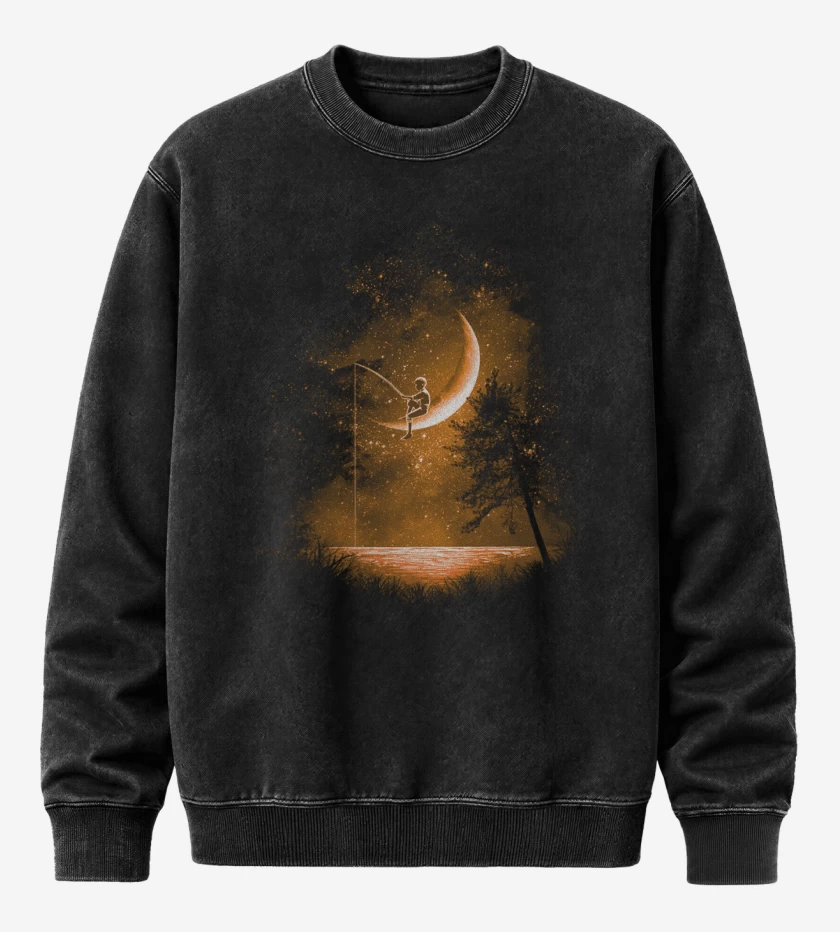 Poleron Polo Acid Wash Negro de Noche de pesca