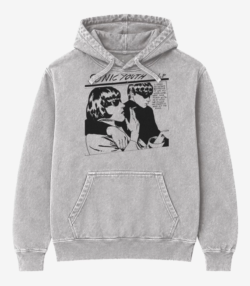 Poleron Canguro Acid Wash Gris Melange de Sonic Youth LP
