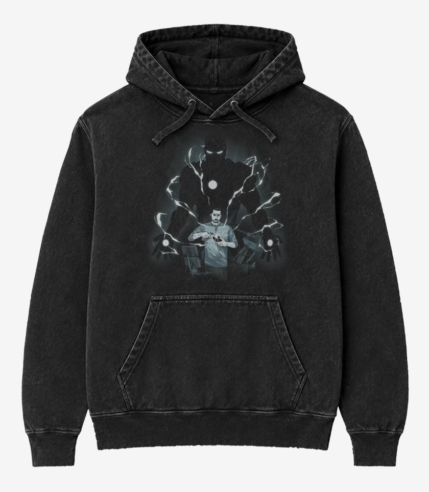 Poleron Canguro Acid Wash Negro de Tony Stark