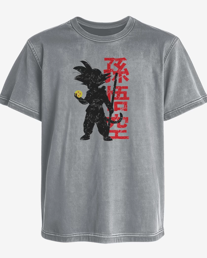 Polera desgastada Gris Melange de Pequeño Goku