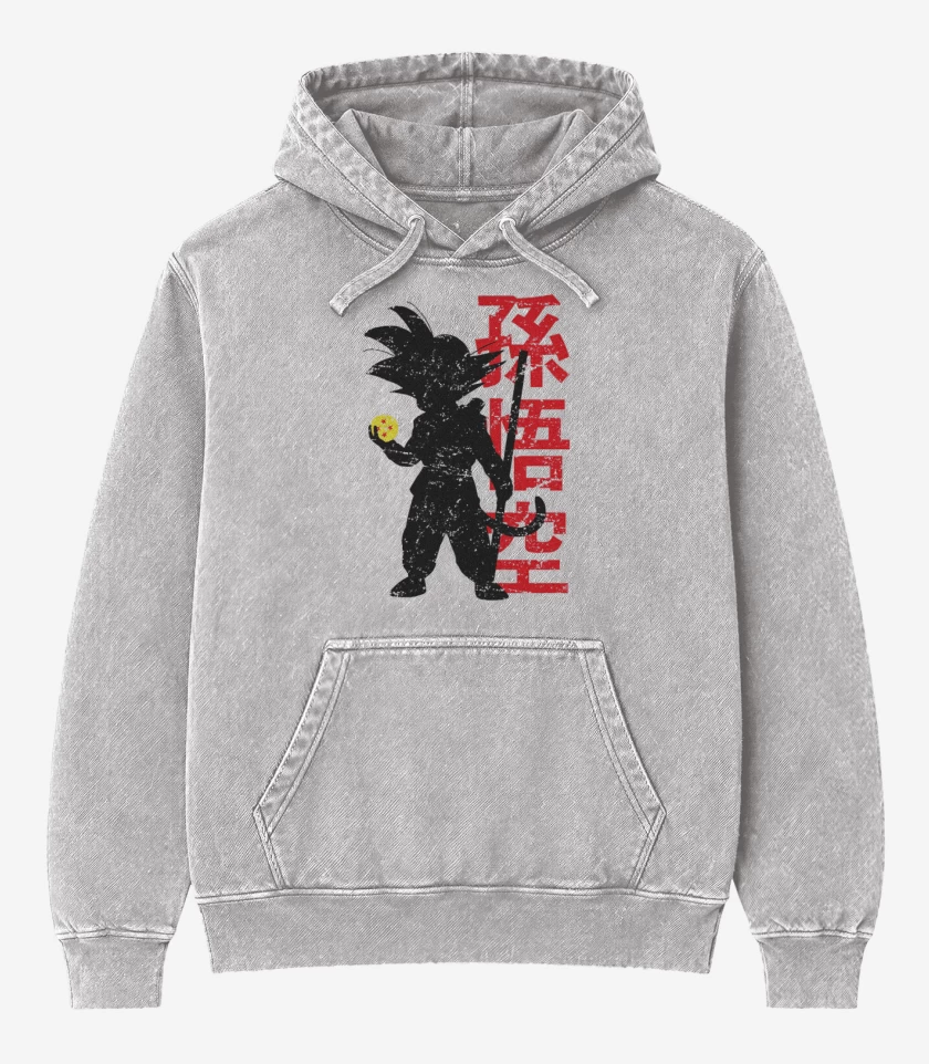 Poleron Canguro Acid Wash Gris Melange de Pequeño Goku