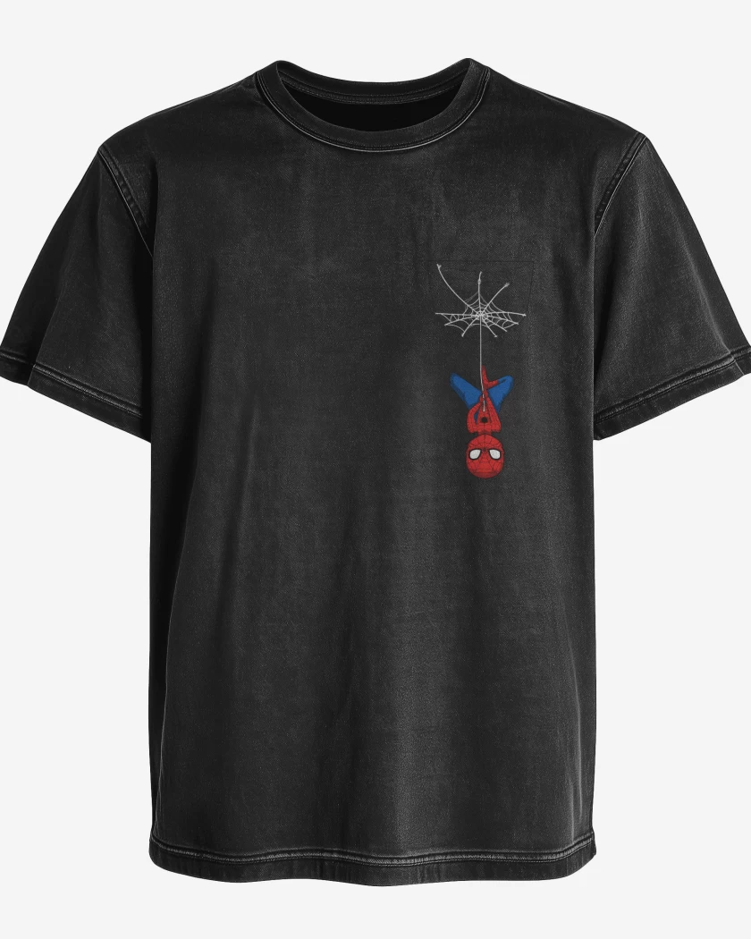 Polera desgastada Negro de Spider man Bolsillo