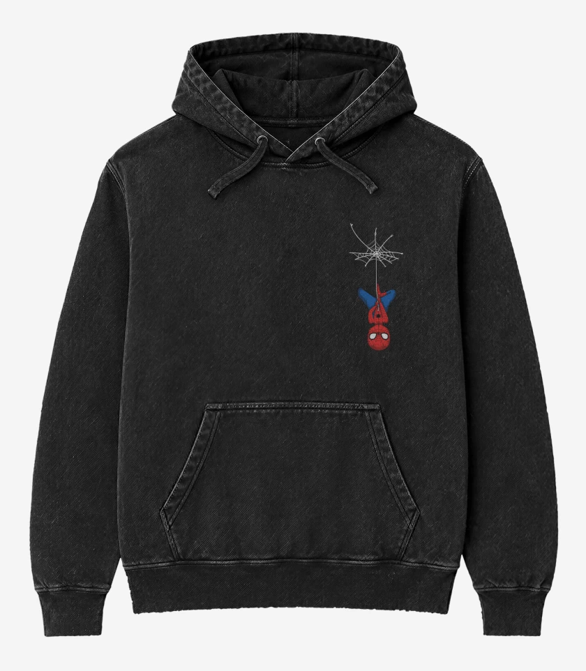 Poleron Canguro Acid Wash Negro de Spider man Bolsillo