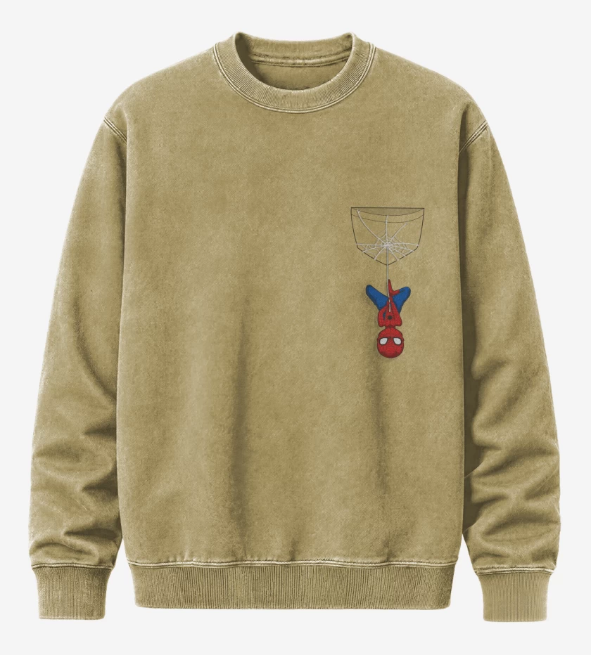 Poleron Polo Acid Wash Beige de Spider man Bolsillo