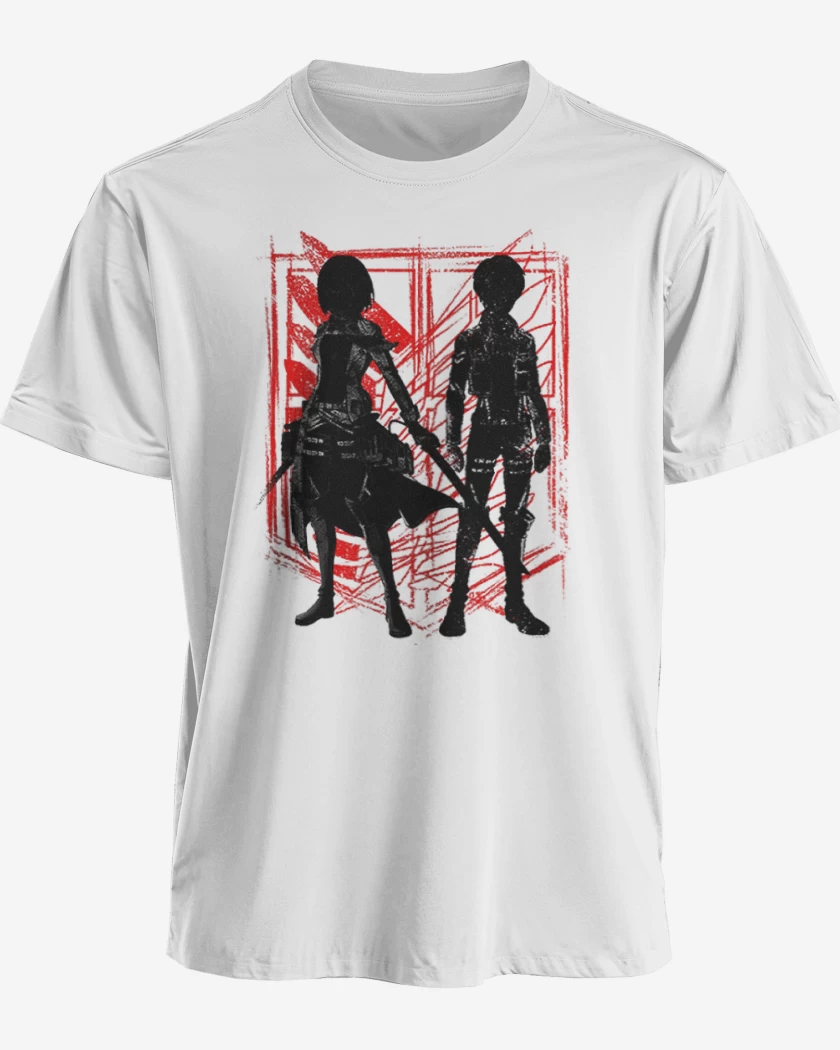 Polera premium Blanco de Mikasa y Eren