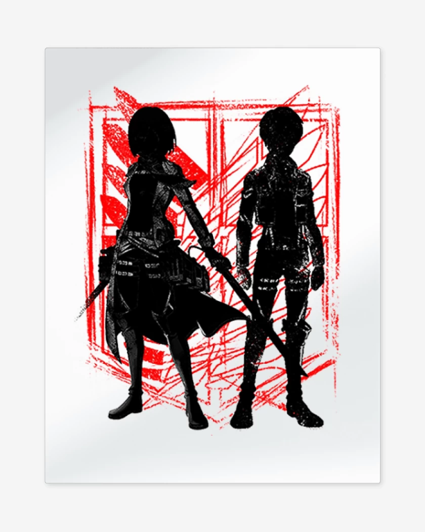 Print metalico Blanco de Mikasa y Eren