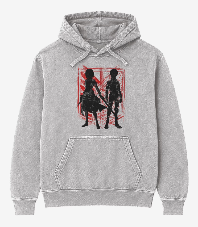 Poleron Canguro Acid Wash Gris Melange de Mikasa y Eren