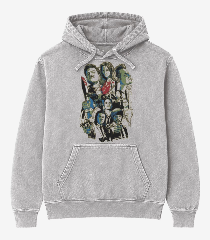 Poleron Canguro Acid Wash Gris Melange de Tarantino movies