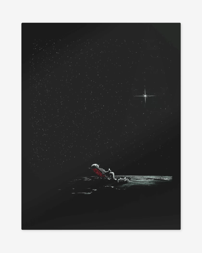 Print metalico Negro de Astronauta playa