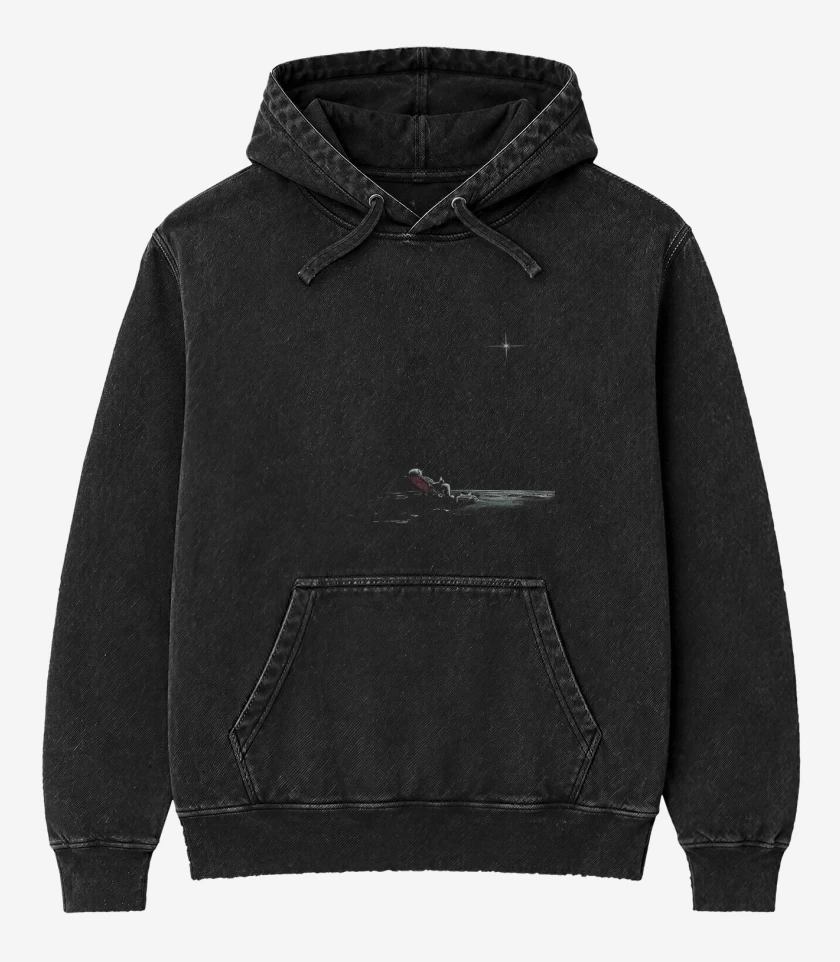 Poleron Canguro Acid Wash Negro de Astronauta playa