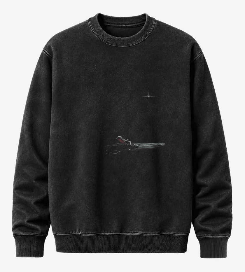 Poleron Polo Acid Wash Negro de Astronauta playa