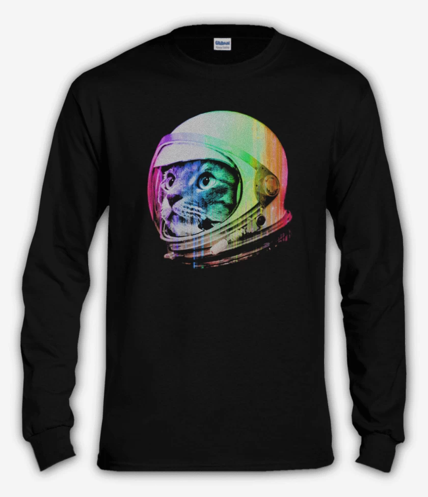 Polera manga larga Negro de Gatito espacio perfil
