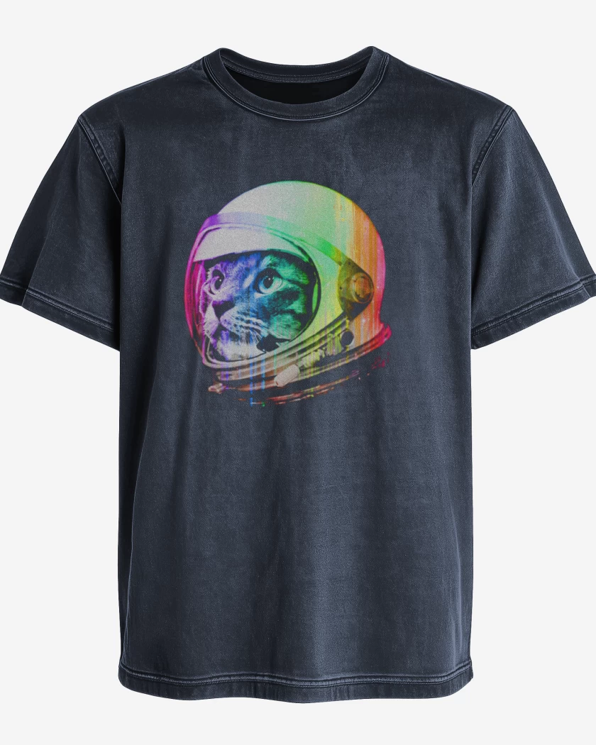 Polera desgastada Azul Marino de Gatito espacio perfil