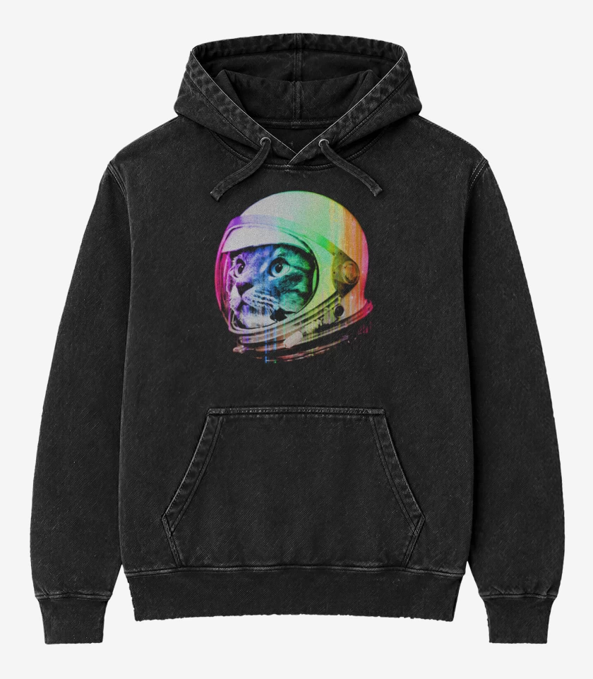 Poleron Canguro Acid Wash Negro de Gatito espacio perfil