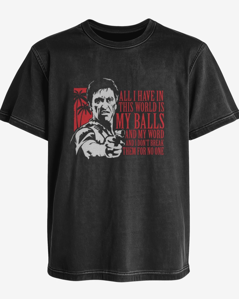 Polera desgastada Negro de Scarface