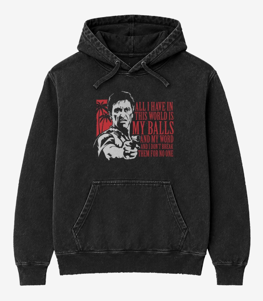 Poleron Canguro Acid Wash Negro de Scarface