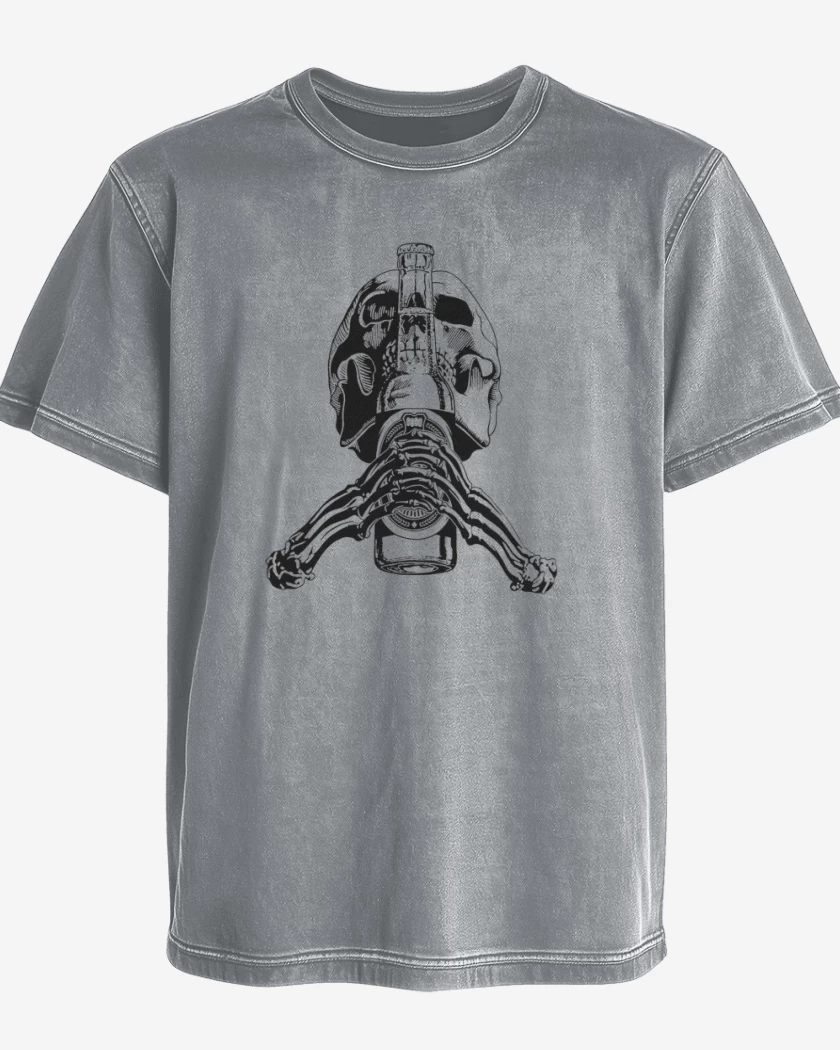 Polera desgastada Gris Melange de Pilsen skull
