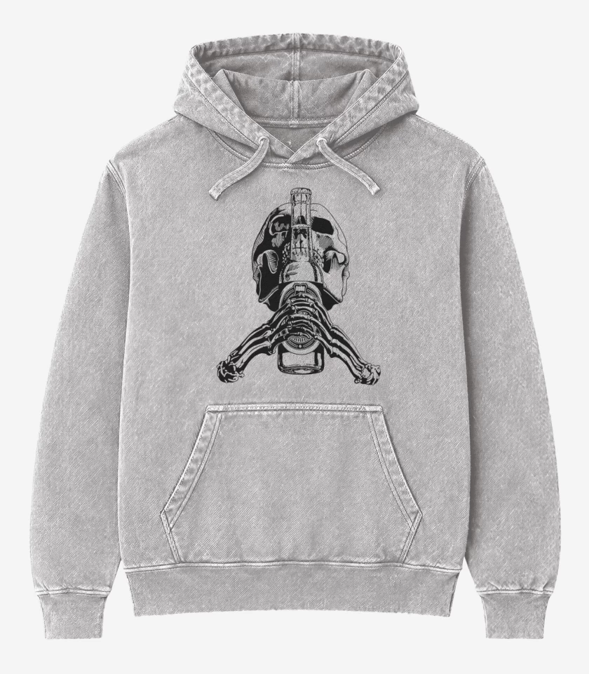 Poleron Canguro Acid Wash Gris Melange de Pilsen skull