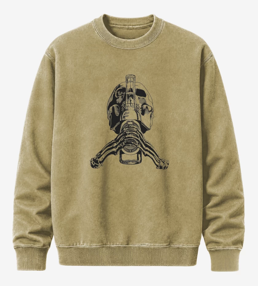 Poleron Polo Acid Wash Beige de Pilsen skull