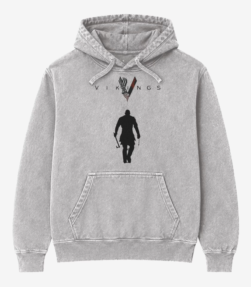 Poleron Canguro Acid Wash Gris Melange de Vikings ragnar