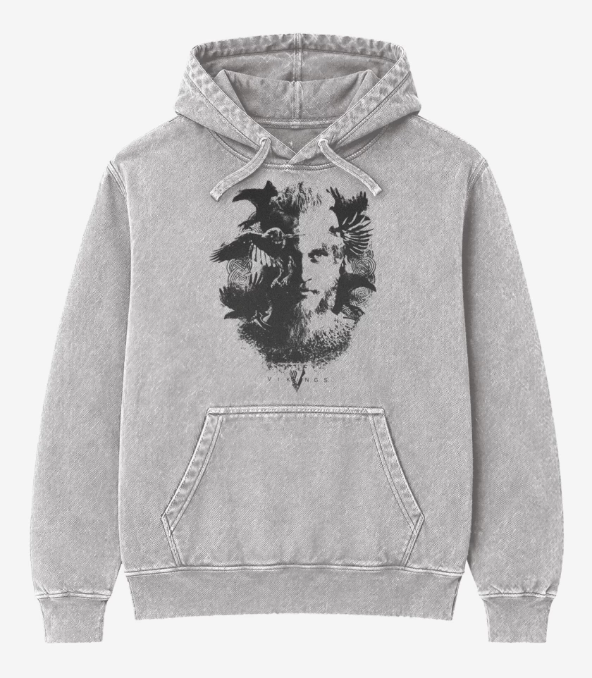 Poleron Canguro Acid Wash Gris Melange de Ragnar cuervos