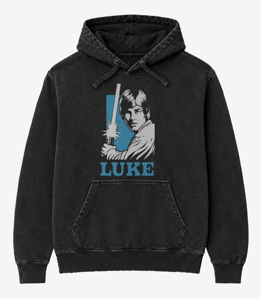 Poleron Canguro Acid Wash Negro de luke skywalker sable