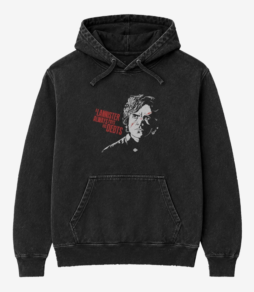 Poleron Canguro Acid Wash Negro de tyrion lannister always pay