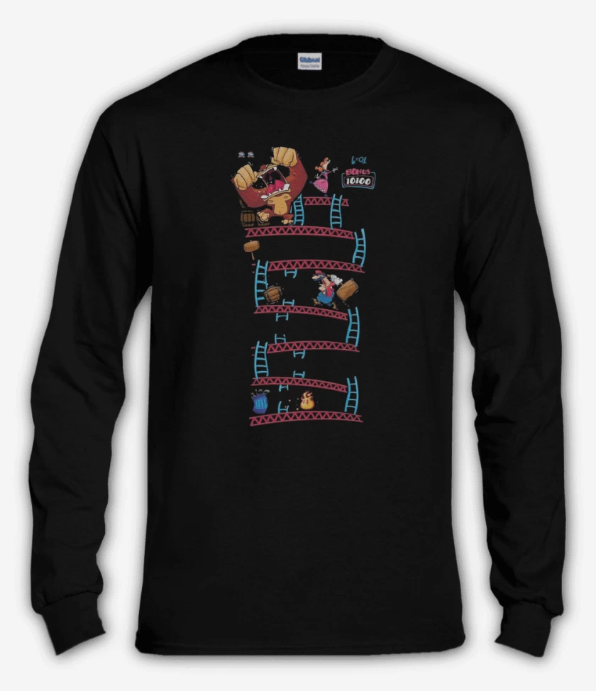 Polera manga larga Negro de Super bigote king 2 