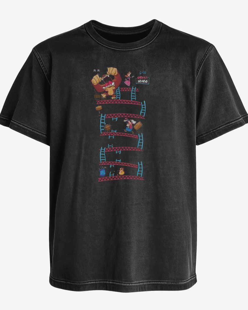 Polera desgastada Negro de Super bigote king 2 