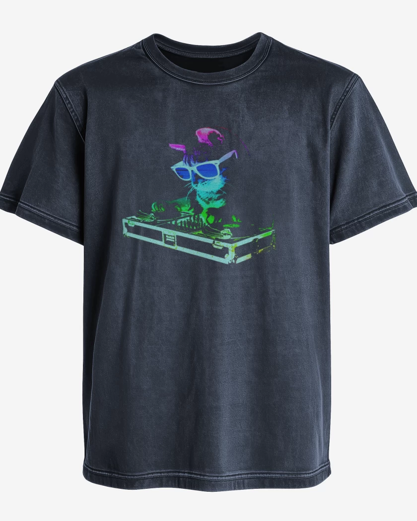 Polera desgastada Dj gatito