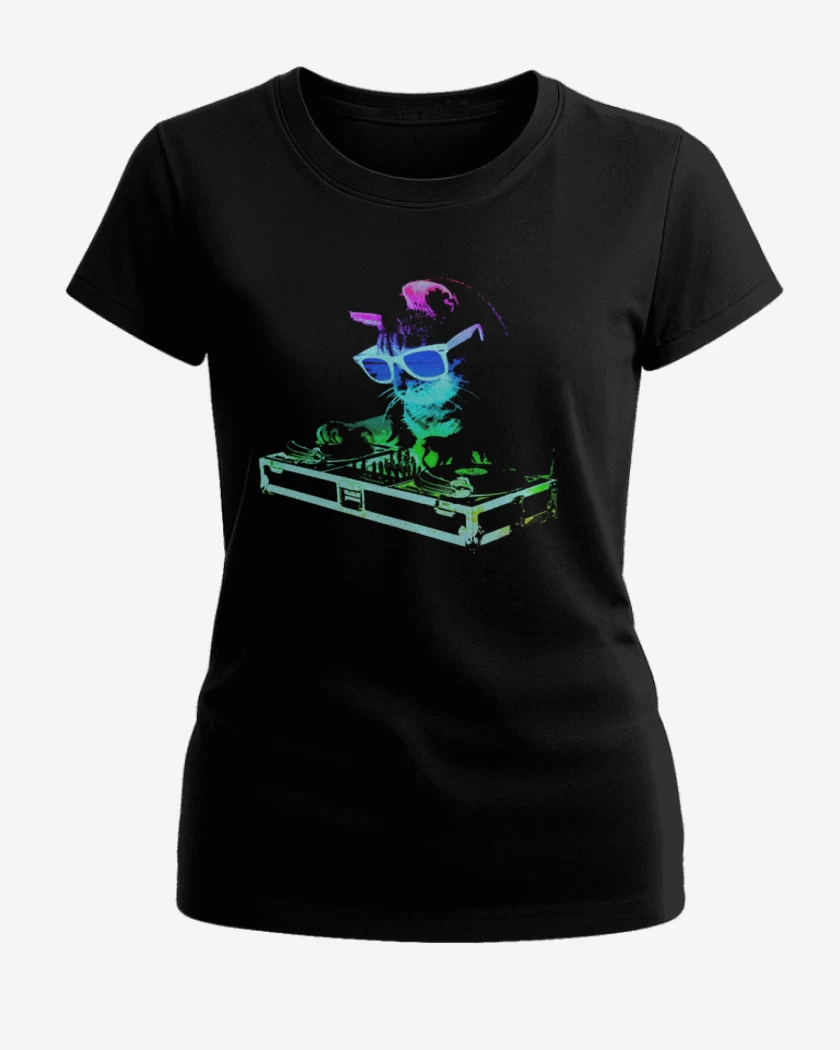Polera de Mujer Negro de Dj gatito