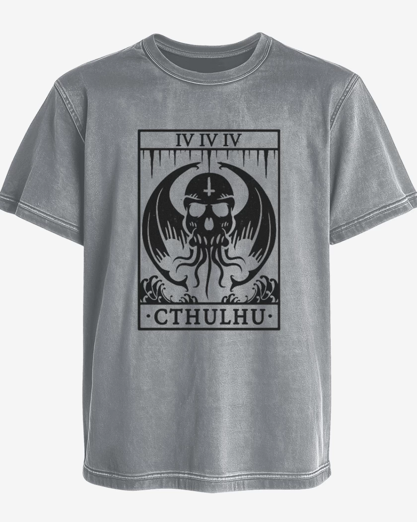 Polera desgastada Gris Melange de Cthulhu 6