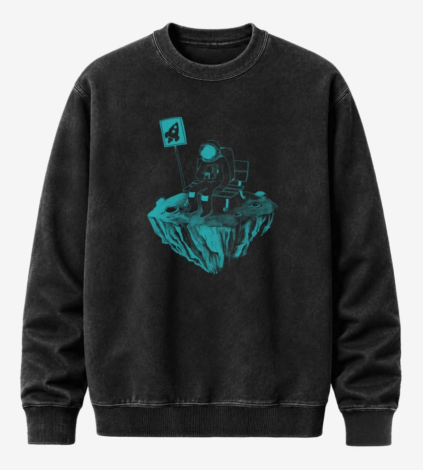 Poleron Polo Acid Wash Negro de Astronauta 14