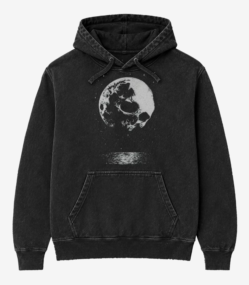 Poleron Canguro Acid Wash Negro de Skull moon