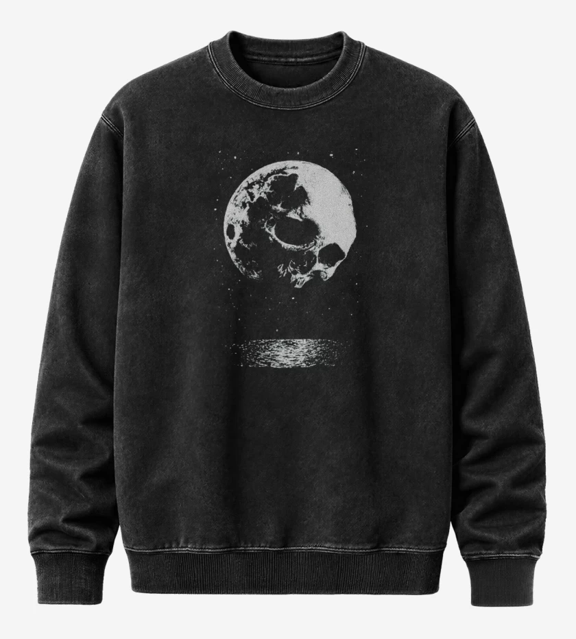 Poleron Polo Acid Wash Negro de Skull moon