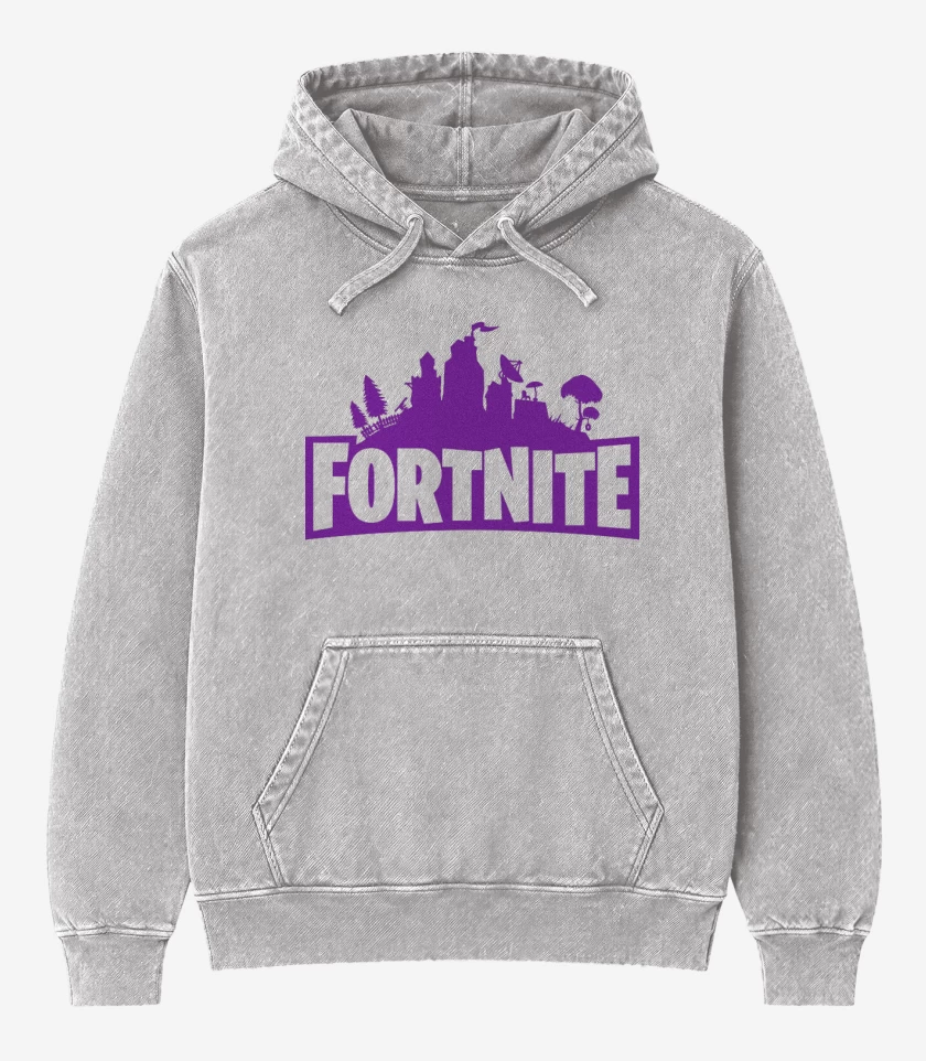 Poleron Canguro Acid Wash Gris Melange de Fortnite Battle Royale