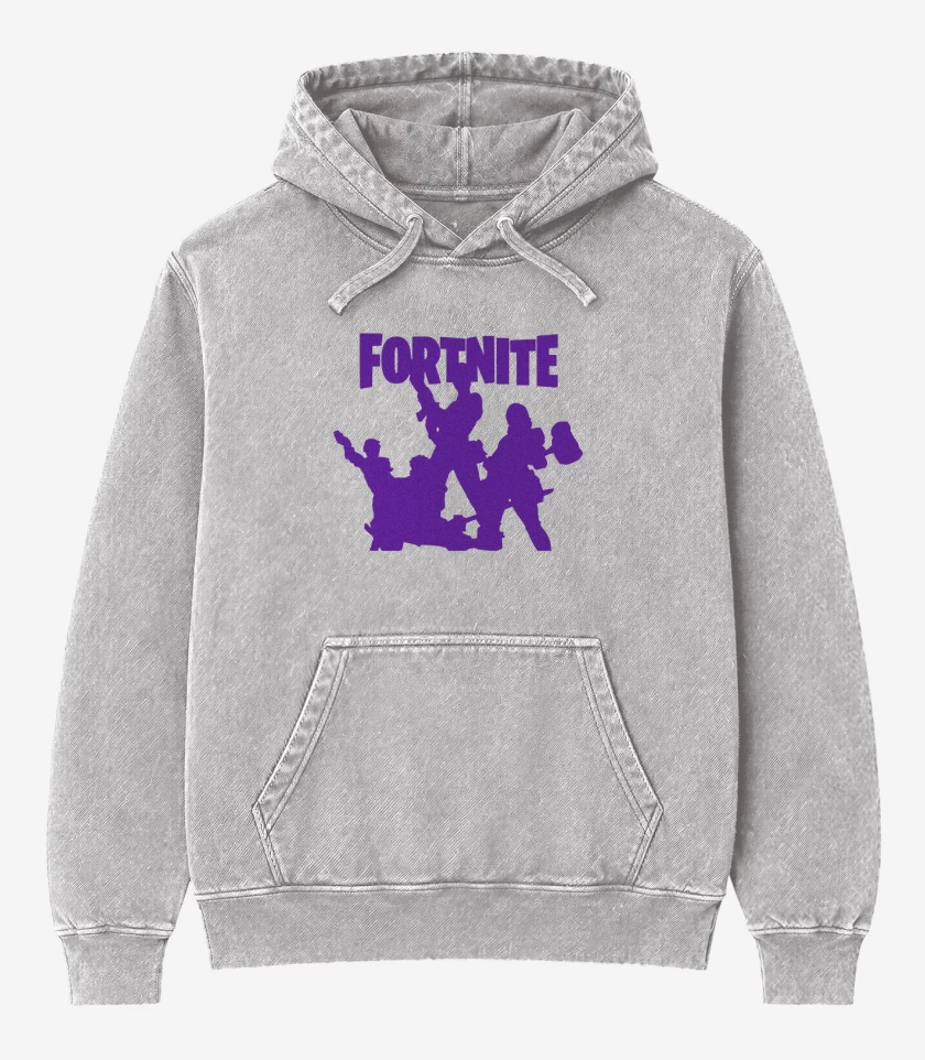 Poleron Canguro Acid Wash Gris Melange de Fornite Squad