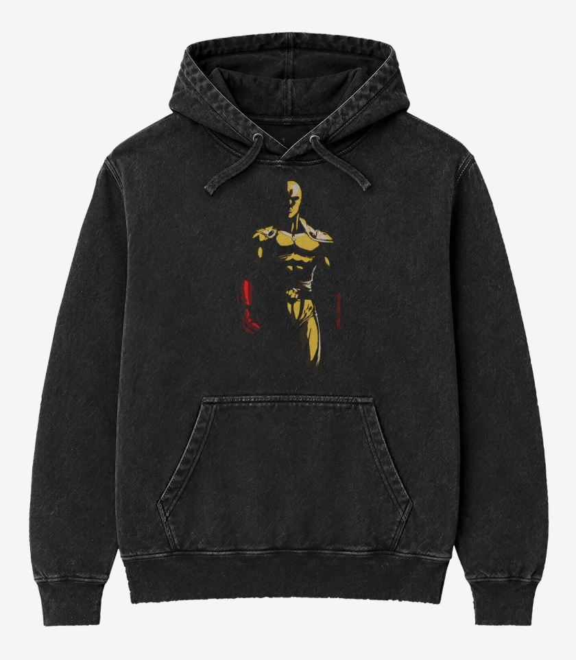 Poleron Canguro Acid Wash Negro de Saitama punch