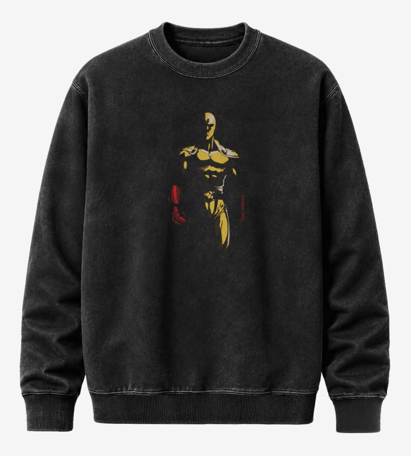 Poleron Polo Acid Wash Negro de Saitama punch