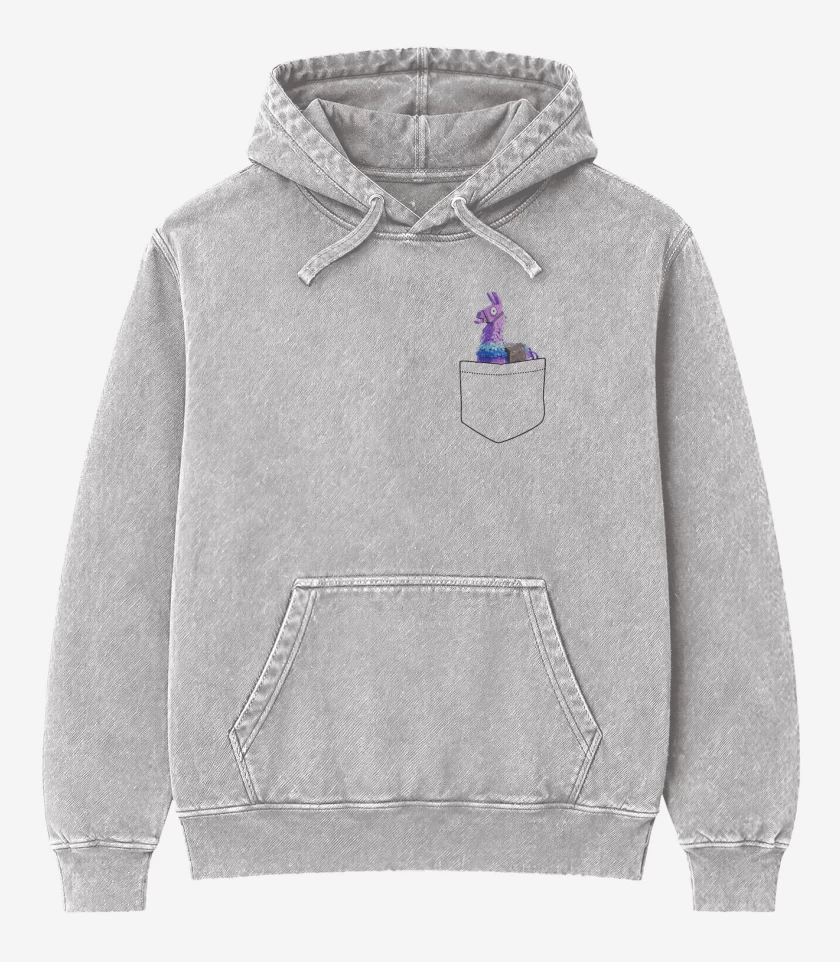 Poleron Canguro Acid Wash Gris Melange de LLama Fornite