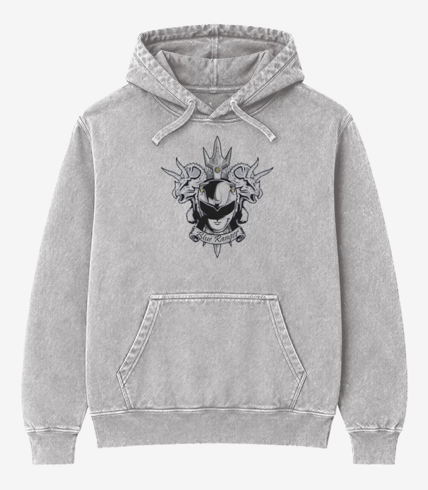 Poleron Canguro Acid Wash Gris Melange de Triceratops Blue Ranger
