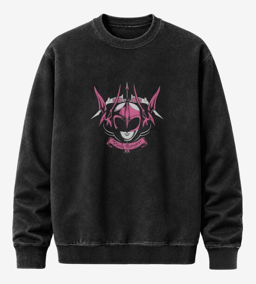 Poleron Polo Acid Wash Negro de Pterodactyl Pink Ranger