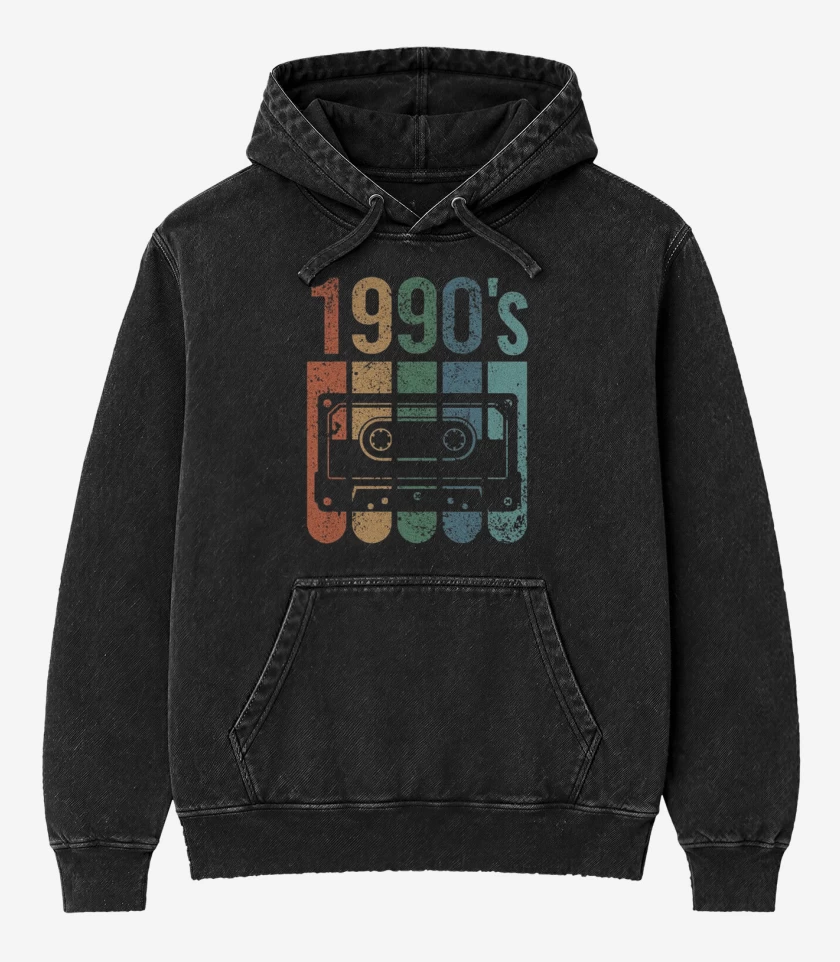 Poleron Canguro Acid Wash Negro de noventas 